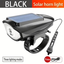 Luz delantera de bicicleta solar con bocina, resistente al agua IPX4, iluminación para montar en bicicleta de montaña por la noche, recargable por USB