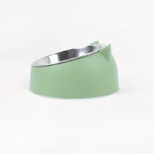 1pc 15° Tilted Stainless Steel Bowl With Cute Cat Ear Design