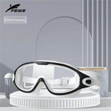 1pc Unisex Adult Waterproof Anti-Fog Swimming Goggles With Ear Plugs, Professional Large Frame Swim Glasses