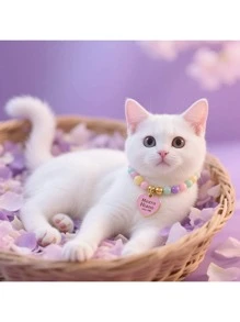 2pcs Cat Beaded Necklace Cute Highly Attractive Rhinestone-Studded Dog&Cat Collar Decorative Item For Photo-Shooting Necklace Resistant To Cat Bites&Licks(Katzen Halsband,Halsband Katze)