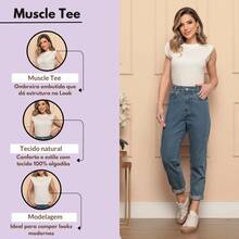Muscle T-Shirt Blouse In 100% Cotton Mesh - With Shoulder Pads - Cream - View 3