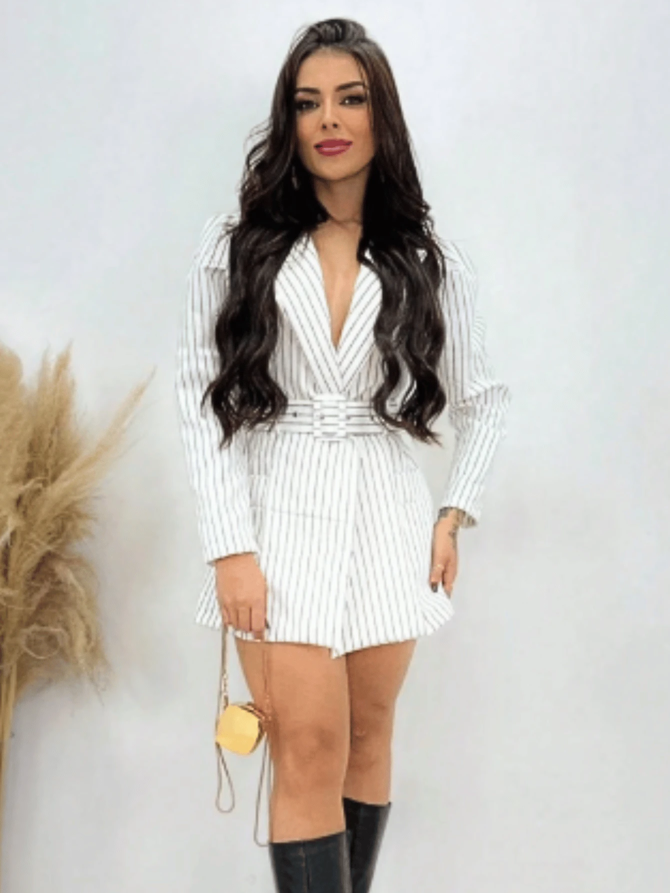 Women's Tailored Jumpsuit LONG SLEEVE PRINCESS Premium - White Striped - View 1