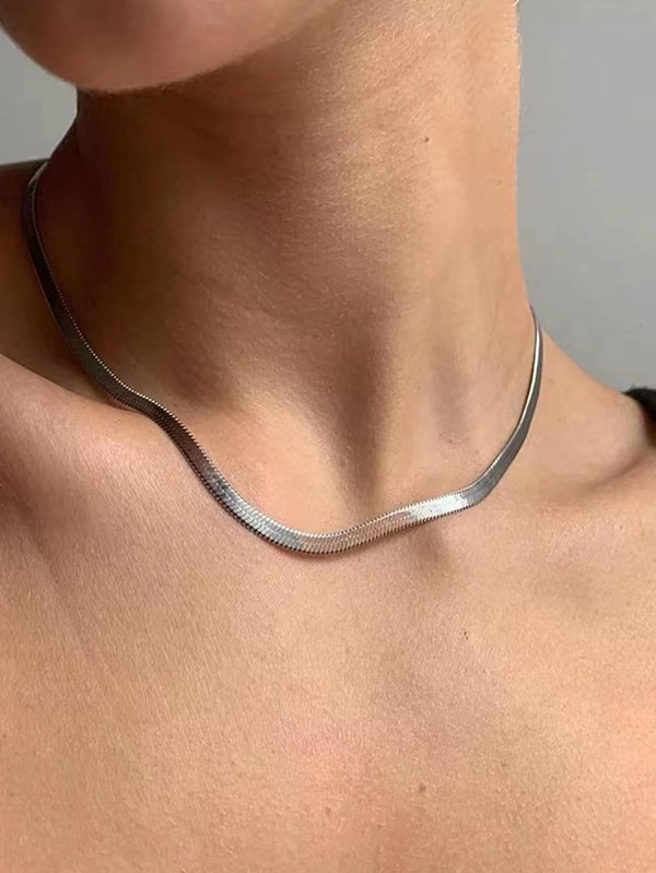 1 Stück Titanstahl Quadrat Schlangenknochen Kette Halskette für Herren, Hip-Hop Street-Style Einzelkette Halskette für Anhänger Dekoration