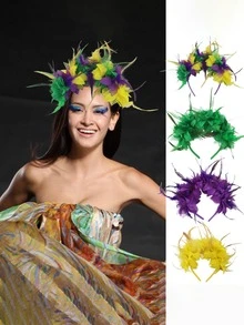 1件装人造花羽毛头饰，适用于万圣节派对、婚礼、表演等场合，复古风格 - 彩色 - 查看 2