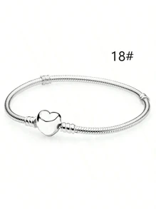 1pc Simple & Elegant Alloy Snake Chain Bracelet, Classic Soft Basic Snake Bone Chain Bracelet With Heart Clasp, Unisex Gift For Valentine's Day, New Year, Birthday
