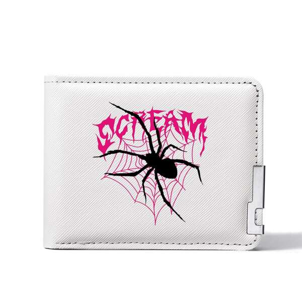 قطعة واحدة من تصميم طباعة العنكبوت الأسود للرجال - نمط بسيط أنيق - فتحات بطاقات متعددة و in مناسب للاستخدام اليومي وهدايا العطلات للنساء محفظة صغيرة محفظة واليه صغيرة والية جميلة