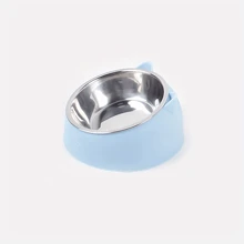 1pc 15° Tilted Stainless Steel Bowl With Cute Cat Ear Design