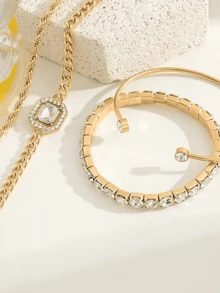 2pcs Delicate Minimalist Bracelet & Bangle Set For Women - Golden Yellow a - View 5