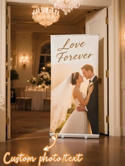 1 Pc-2025 Customizable Personalized Commercial Advertising Display Stand Sign, Business Welcome Sign, Full Color Printing, Custom Personalized Welcome Sign, Wall Decoration, Non-Retractable Banner Stand With Personalized Design Area For Event And Business Signage, Branding, Retail Promotions, Weddings, Birthday Parties, Etc., No Need For Power Supply