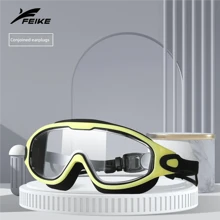 1pc Unisex Adult Waterproof Anti-Fog Swimming Goggles With Ear Plugs, Professional Large Frame Swim Glasses