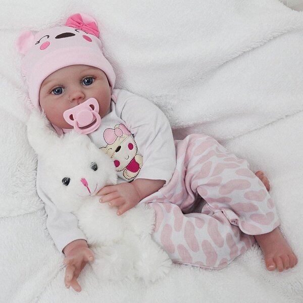 50cm/20inch Cute Reborn Baby Doll Soft Silicone Lifelike Newborn Toy For Children Birthday Christmas Gift (Gifted Bottle Pattern Random)
