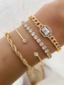 2pcs Delicate Minimalist Bracelet & Bangle Set For Women - Golden Yellow a - View 1
