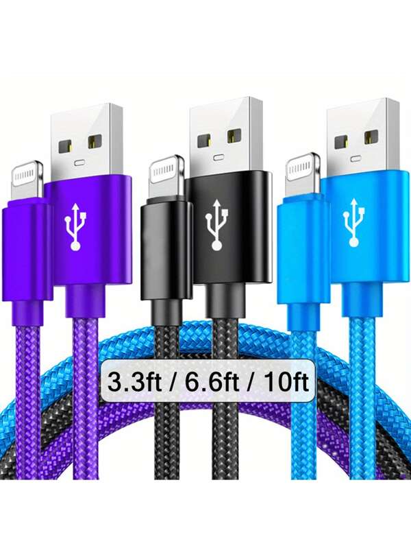 3 Packs 1M/2M/3M Extra-Long Compatible With IPhone Charging Cables, USB-A To 8-Pin Fast-Charge Nylon-Braided Data Sync Cords, Compatible With IPhone 14/13/12/11 Pro Max XR XS X/8/7/6s Plus 5s SE, IPad,Compatible With IPod,Compatible With AirPods And More