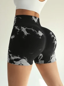 3pcs Women Seamless Tie-Dye Athletic Shorts, Versatile For Outdoor Workout & Everyday