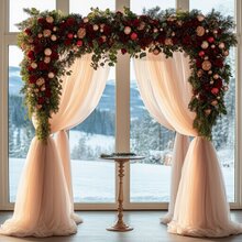 婚礼拱门窗帘面料，1 片 28 英寸 x 19 英尺香槟色婚礼拱门窗帘薄纱背景窗帘婚礼拱门窗帘面料适用于婚礼仪式派对天花板装饰
