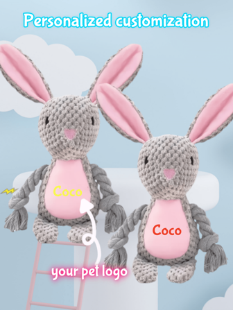 1pc Customized Chewable Pet Rabbit Toy, Durable, Pet-Exclusive Toy, Cute Gray Rabbit, Can Customize Pet's Name, Meaningful Gift For Birthday, Party, Anniversary, Outdoor, Pet Companion Toy