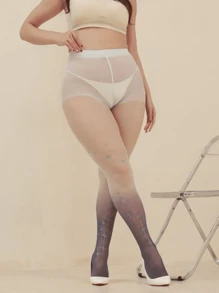 1 Par de Meia-Calça Sexy com Decoração de Estrelas Ombré para Mulheres, Meia-Calça Adequada para Todas as Estações