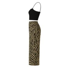 Conjunto Pantalón Pata De Elefante Y Blusa Selva Urbana Dama  Estampado de Cebra    Bohemio  Elegante  Sexy  Casual    Tela    Pliegos  Corte Alto    Conjunto 2 Piezas Pantalon Blusa Tipo Crop Top Animal Print  Playa  Noche de fiesta  Casa  Jardín  Sesión de fotos  Calle    Primavera, Verano, Otoño - Camel - Ver 6
