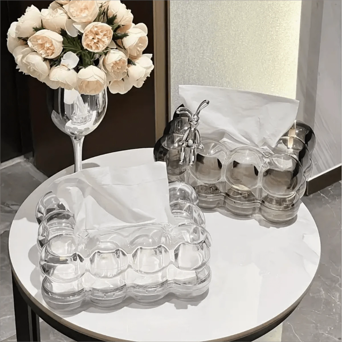 1pc Desktop Tissue Box, Creative Design Plastic Tissue Dispenser, Luxury Cream Style Desk Tissue Paper Storage Container, Suitable For Daily Home, Holidays, Weddings, Christmas Parties, Back To School Decor