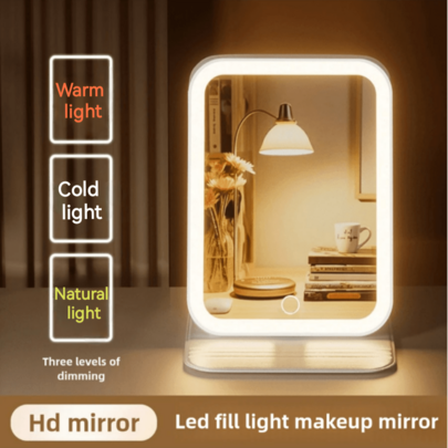 Leather Travel Makeup Mirror, Portable LED Illuminated Makeup Mirror, 3-Color Stepless Touch Dimming, USB Rechargeable Desktop Folding Makeup Mirror, Ultra-Thin And Compact, Suitable For Bedroom, Bathroom, Vanity, Office And Other Places, Perfect As Mother's Day, Women's, Birthday, Graduation Gift.