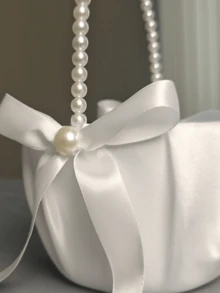 1 pieza/2 piezas Cesta de flores para niña de las flores con cinta blanca y moño de satén, colección de cestas de flores para bodas