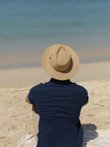 Man Summer Straw Sun Hats Wide Brim Panama Fedora Beach Hat With Wind Lanyard