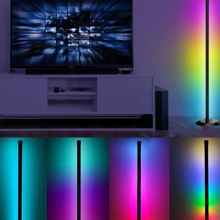 مصباح أرضي RGB+IC، مصباح زاوية بتقنية LED يعمل بتطبيق، مصباح أرضي ذكي حديث مع مزامنة الموسيقى و-16 مليون لون قابل للتخصيص ، مصباح قائم متغير الألوان للغرفة والصالة وخلفية التلفزيون والديكور الحفلات