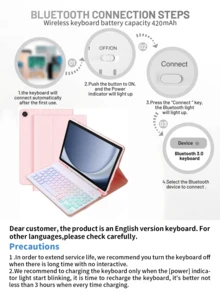 适用于三星 Galaxy Tab / Pad SE 的可拆卸彩色背光蓝牙键盘保护套，超薄轻巧支架式保护套，带笔槽（不含 Apple Pencil），粉色保护套 + 白色键盘 - 粉色 - 查看 6