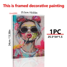 1pc, Colorful Candy Girl Glasses Canvas Art - Modern Abstract Wall Art - Indoor/Outdoor Home Decor - Cafe, Office, School Supplies - Art Supplies, Wall Art With Frame, Wall Arts, Posters, Canvas Material (Optional Frame) , For Living Room, Bedroom, Office, Etc - Holiday, Mural, Poster, Perfect For Birthday Gift, Graduation Gift - Multicolor - View 13