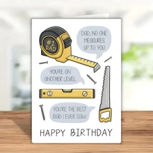 1 pieza Tarjeta de feliz cumpleaños para papá, tarjeta con forma de herramientas DIY sierra, cinta métrica, nivel de burbuja, regalo especial para el Día del Padre
