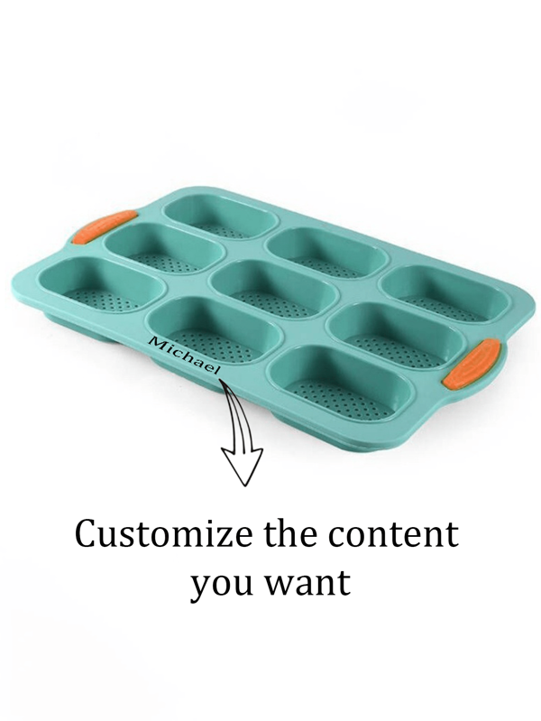 Un molde de silicona personalizado de 9 celdas para tortas, molde para hornear pan pequeño estilo francés DIY, herramienta antiadherente para hornear, con nombre personalizable o texto favorito, adecuado para fiestas familiares, fiestas de adultos y entretenimiento familiar como regalo para padres, madres y miembros de la familia