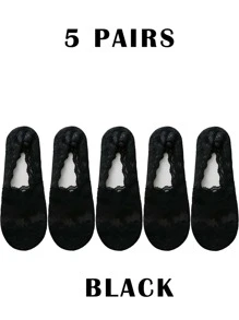 1 à 5 paires de chaussettes basses décontractées pour femmes, chaussettes invisibles en dentelle fleurie avec silicone antidérapant, chaussettes bateau invisibles respirantes et en dentelle pour un usage quotidien