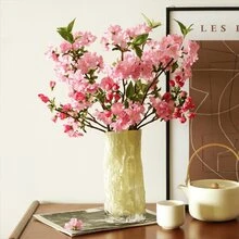 1/2/3支仿真樱花花束，48厘米逼真假花，适用于墙面、客厅、卧室、婚礼、派对装饰、桌面摆设。家居、书桌、厨房、婚礼、餐桌、中心装饰、办公室、花园、户外、房屋、庭院装饰，适合春、夏、秋、冬四季。 - 粉色 - 查看 4