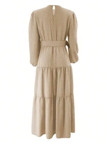 New Plus Women's Fashion Bow Tie Belt Long Sleeve Dress Arabic Clothing