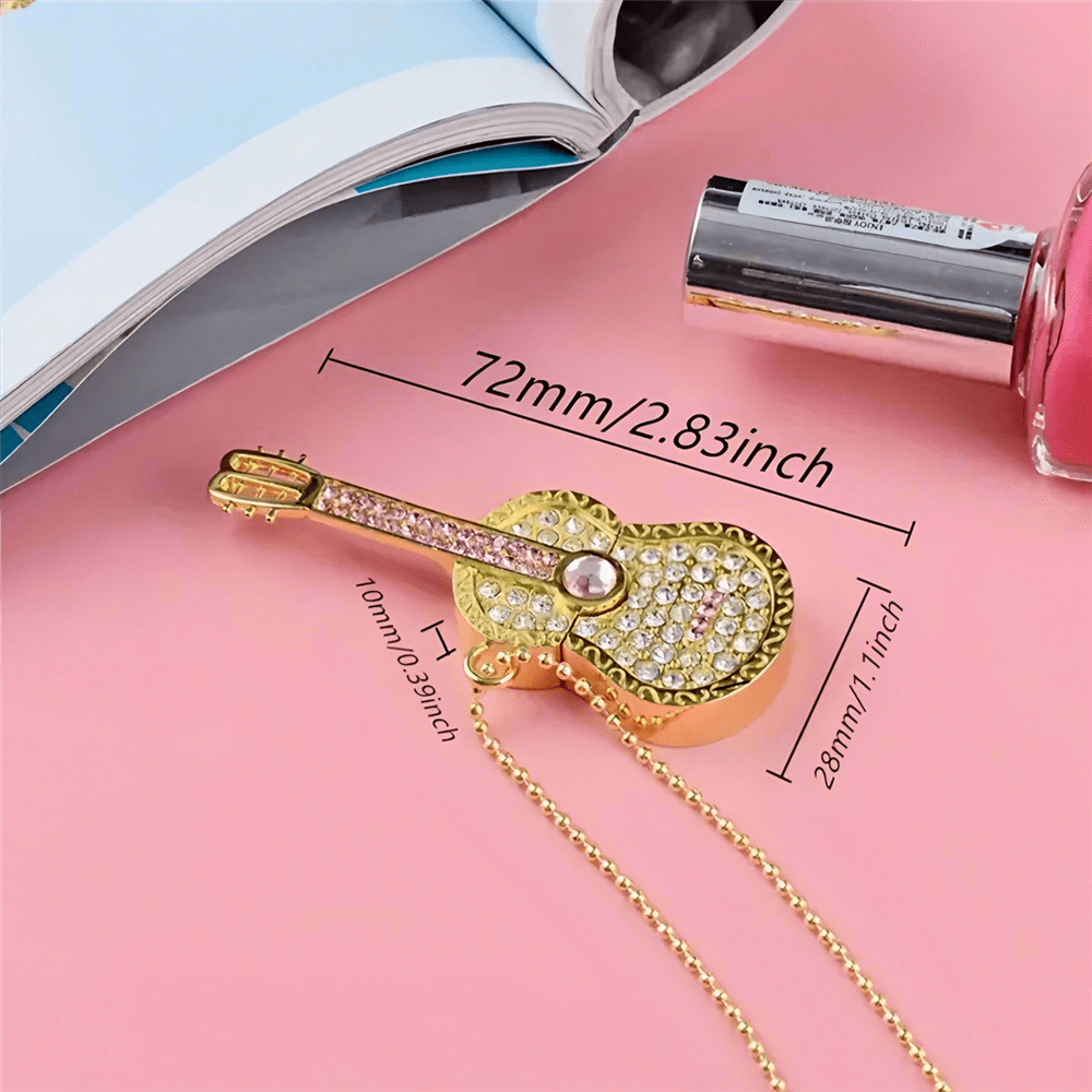 BIYETIMI Unitate flash USB 128GB Pen Drive 64GB Pen Drive colorat cu stras U Disc 2.0 cu cristal auriu chitară 8G Memory Stick cadou