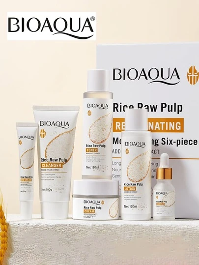 Juegos para el cuidado de la piel de la cara de arroz, Conjuntos para el cuidado de la piel,juego de 6 productos para el cuidado de la piel, Conjuntos para el cuidado de la piel,juego de regalo hidratante para el cuidado de la piel para mujeres y niñas, kit de cuidado facial que incluye máscara de arroz, limpiador, crema para ojos, suero facial, crema facial, tónico, Tratamientos y Serums Faciales