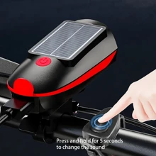 Luz delantera de bicicleta solar con bocina, resistente al agua IPX4, iluminación para montar en bicicleta de montaña por la noche, recargable por USB