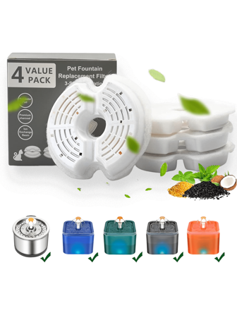 8pcs/4pcs Replacement Filters For Pet Water Fountain, Activated Carbon Filters For 2L Pet Water Dispenser, Multi-Stage Filtration System Activated Carbon Filter For Cat & Dog Water Fountain