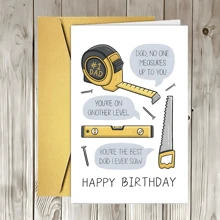 1 pieza Tarjeta de feliz cumpleaños para papá, tarjeta con forma de herramientas DIY sierra, cinta métrica, nivel de burbuja, regalo especial para el Día del Padre