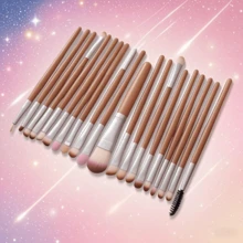 1 juego de 20 brochas de maquillaje, que incluyen rubor, delineador de ojos, maquillaje de cejas, delineador de labios, brocha de maquillaje para resaltar, brocha de maquillaje para base y otros estilos (recordatorio: las brochas de maquillaje tienen cabezales de cepillo nuevos y cabezales de cepillo viejos, colores Habrá algo de color diferencia pero no afecta el uso) - Caqui - Ver 4