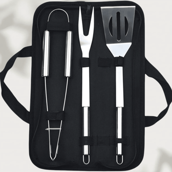 3 Pezzi Set di accessori per barbecue in acciaio inossidabile, pratico e portatile set di strumenti per barbecue con sacca, accessori multifunzionali per barbecue all'aperto, set di utensili per barbecue, adatti per campeggio, cortile, barbecue all'aperto, accessori indispensabili per gli appassionati di barbecue