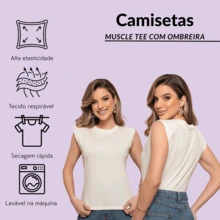 Muscle T-Shirt Blouse In 100% Cotton Mesh - With Shoulder Pads - Cream - View 4
