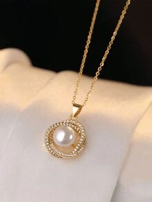 4pcs/Set Elegant Pearl Necklace, Earrings And Ring Set, Fashionable Minimalist Layered Collarbone Chains