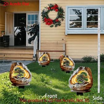 1pc 2D Acrylic Multifunctional Decorative Scenery Piece, Outdoor Garden Home Decor, Bonsai Planter Rock Shape Marker, Suitable For Indoor Potted Plants, Lawn Ground Stake, No Electricity Required