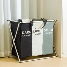 Multi-Compartment Laundry Basket, Clothes Storage Organizer, Collapsible 3-Sections Laundry Hamper With Aluminum Frame, Suitable For Bathroom, Bedroom, Garage