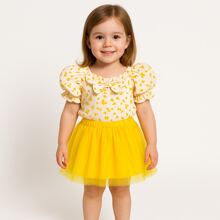 Saia Amarela Rodada Tule Brilho Infantil Menina Diva