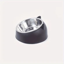 1pc 15° Tilted Stainless Steel Bowl With Cute Cat Ear Design