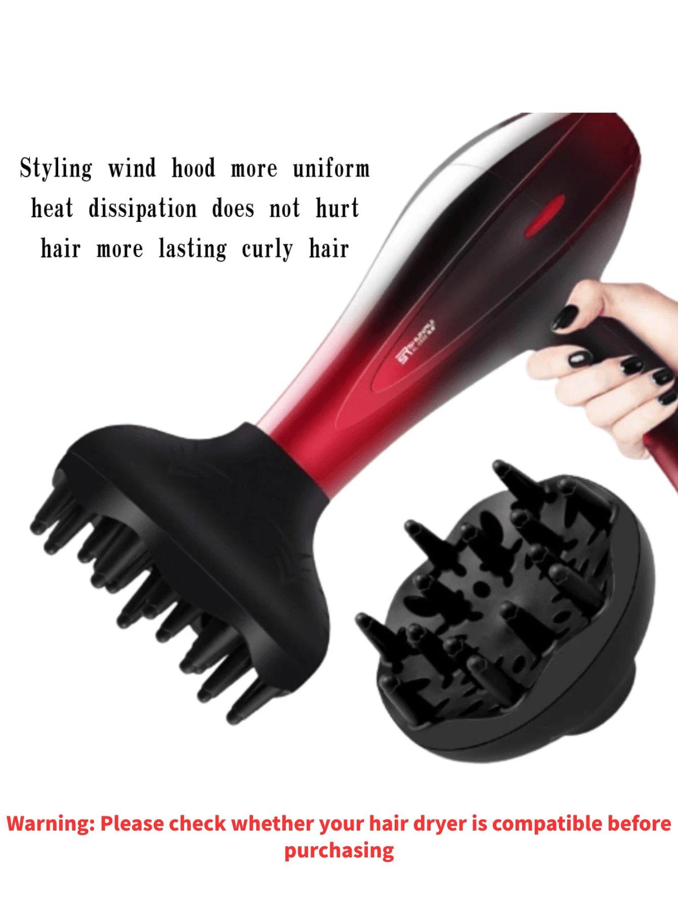 这款吹风机卷发罩适用于口径为 4-4 厘米/1.57-1.77 英寸的吹风机，散热更均匀，造型效果更佳，不会损伤头发。理发店专用吹风机扩散罩，耐高温，适用于美发沙龙，可用于卷发造型，是返校季、旅行度假的必备单品，也适用于梳子和吹风机。 - 黑色 - 查看 1