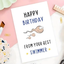 1pc Humorous Father's Day Greeting Card Cartoon Sperm Design, 'From Your Best Swimmer' Personalized Message For Dad, Animal & Abstract Theme, English Language Birthday Card