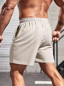 Khaki Casual Shorts Men Drawstring Regular Fit Flat Front Pants, Lightweight Sports Shorts, Running Sweatpants, Perfect Gift For Joggers